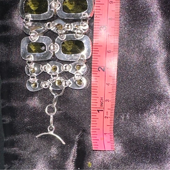 Sparkly Peridot + Citrine + Biwa Pearl multi-gem cluster statement cuff Bracelet - Picture 7 of 13